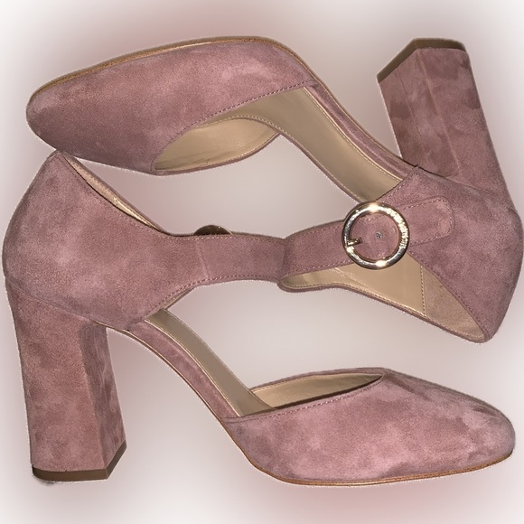 Michael Kors Alana Mauve Blush Pink Mary Jane Block Chunky Heel Pumps Shoes 8.5M - Picture 6 of 13
